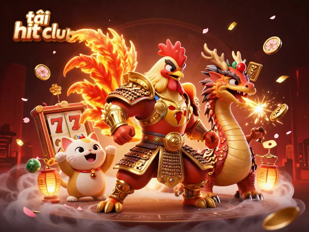 Experience excitement with tải hit club in a vibrant 3D casino scene featuring epic characters and dynamic game elements.