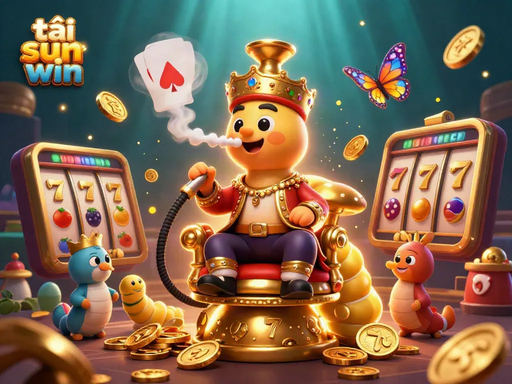 Experience the excitement of tải sun win with a captivating 3D illustration featuring a vibrant casino scene.