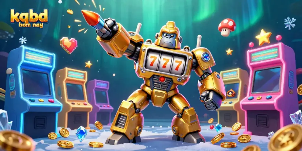 Experience thrilling kqbd hom nay action with a dynamic 3D illustration featuring a golden gorilla mech!