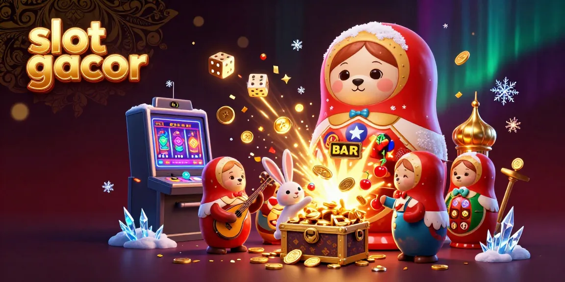 Spin for wins at slot gacor with vibrant casino scene featuring winning bears and jackpot elements.
